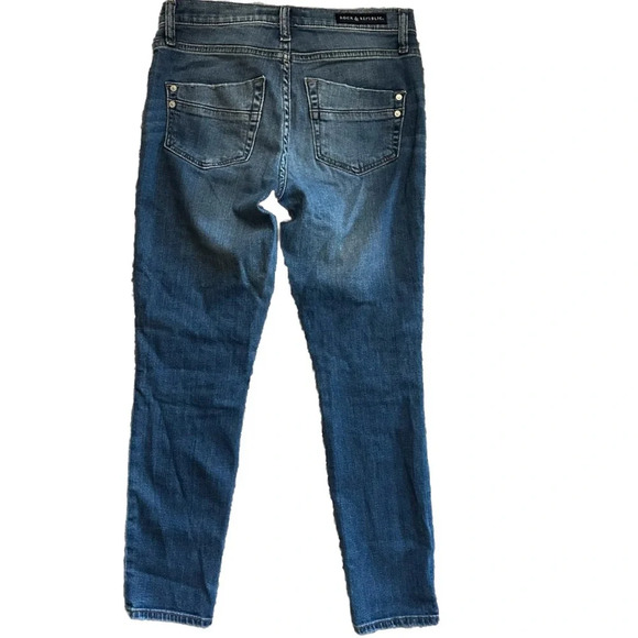 Rock & Republic Jeans Kashmiere Ankle Blue Denim Distressed Star
Patches Size 4 - Picture 2 of 13